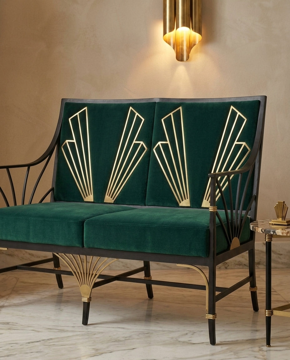 Canapé 2 places Art Déco, détail laiton et velours — Mon Siège Personnalisé