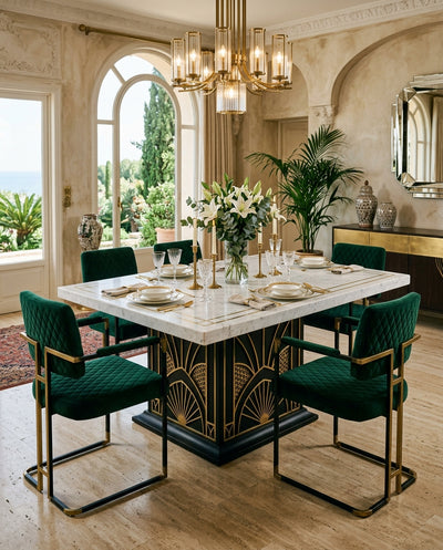 Table de repas Art Déco — laiton & marbre